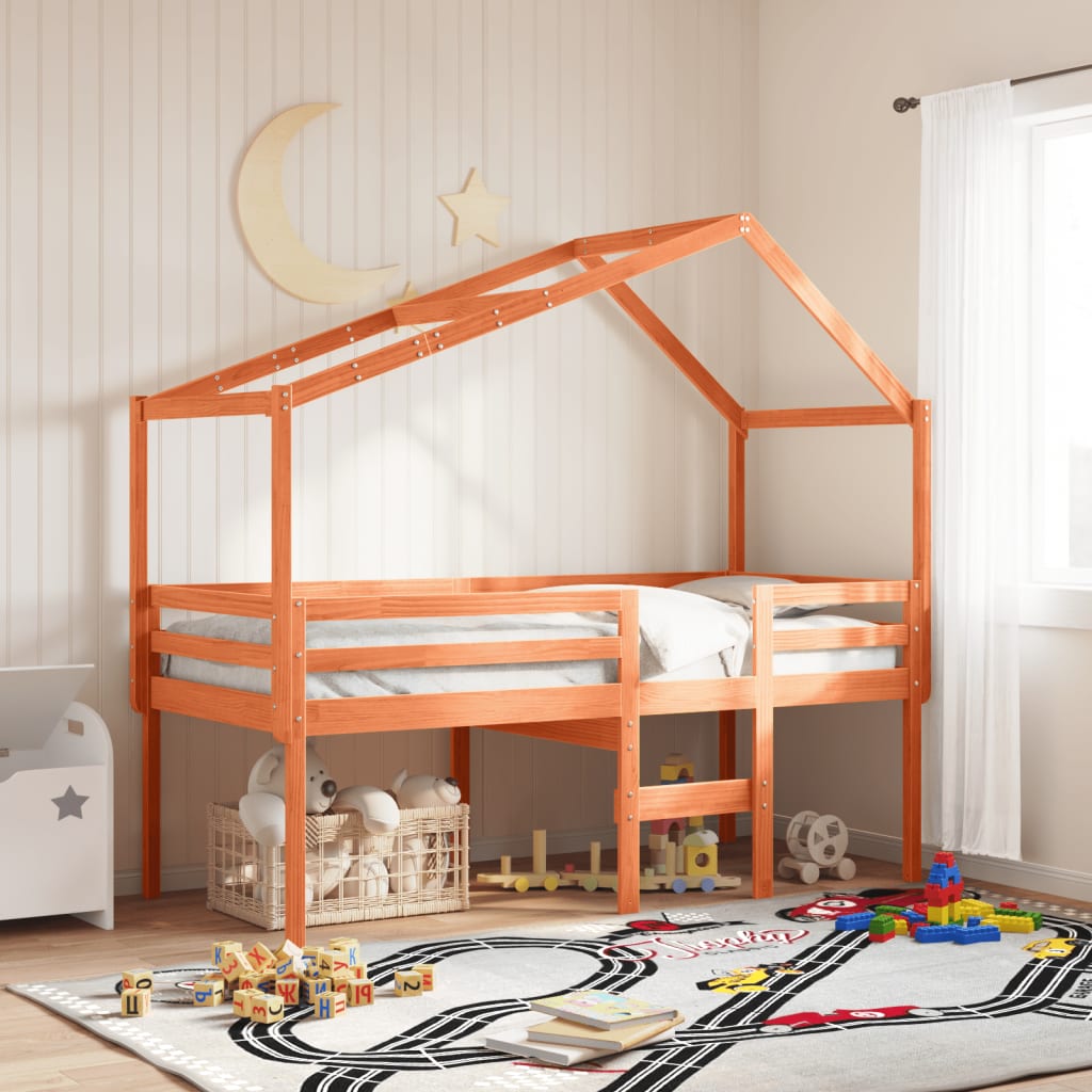 Pat înalt de dormitor, maro ceruit, 90x190cm, lemn masiv de pin GartenMobel Dekor