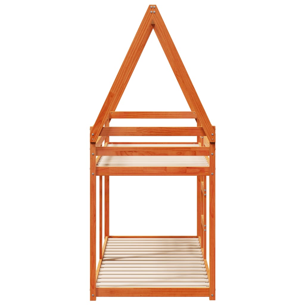 Pat supraetajat cu acoperiș maro ceruit 75x190cm lemn masiv pin GartenMobel Dekor