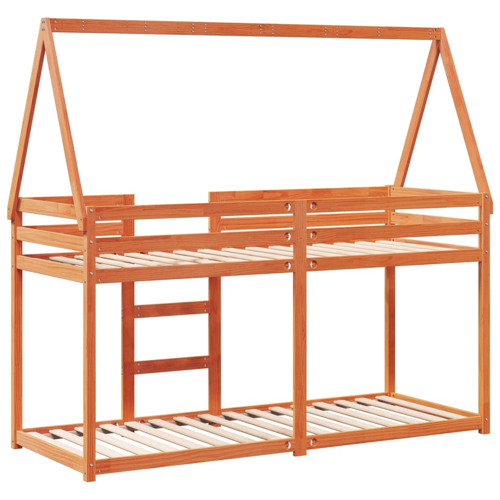 Pat supraetajat cu acoperiș maro ceruit 75x190cm lemn masiv pin GartenMobel Dekor