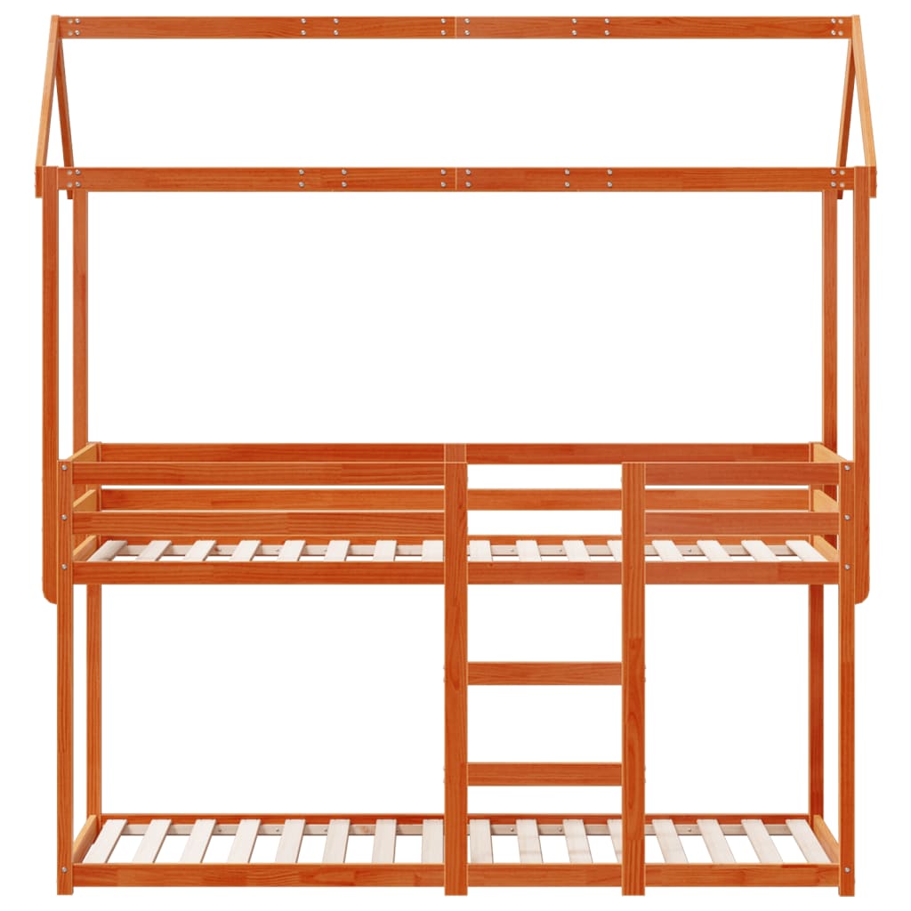 Pat supraetajat cu acoperiș maro ceruit 75x190cm lemn masiv pin GartenMobel Dekor