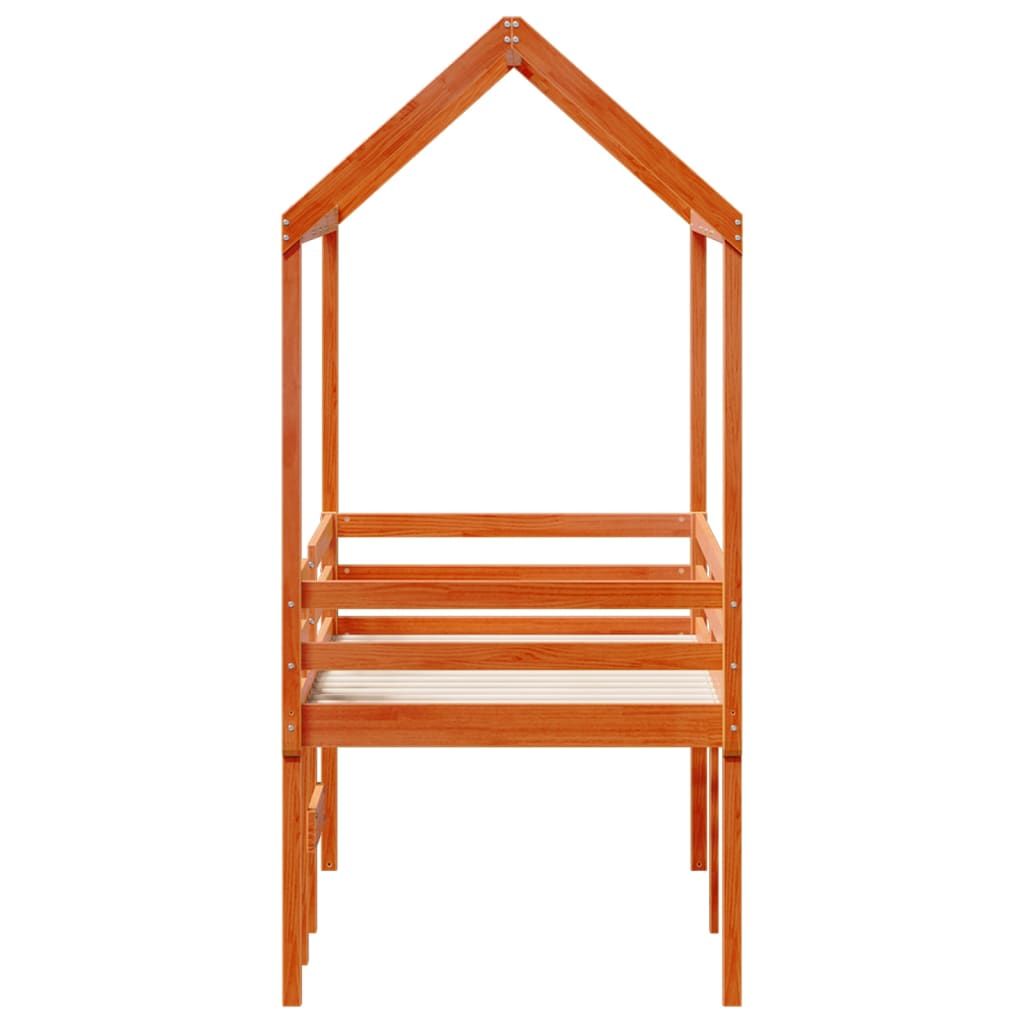 Pat înalt de dormitor, maro ceruit, 90x190cm, lemn masiv de pin GartenMobel Dekor