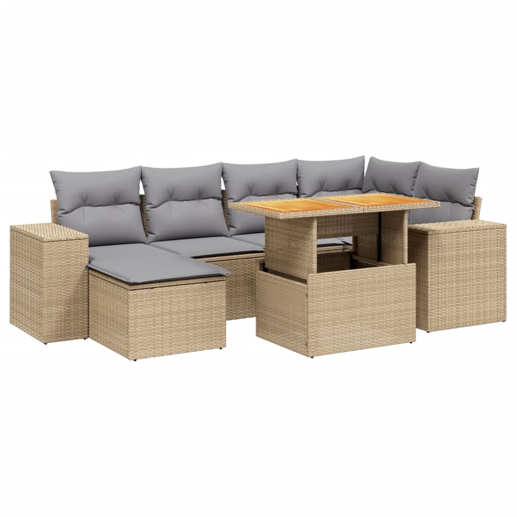 Set canapele de grădină, 7 piese, cu perne, bej, poliratan GartenMobel Dekor