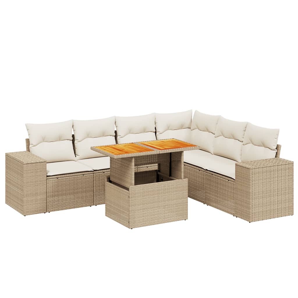 Set canapele de grădină, 7 piese, cu perne, bej, poliratan GartenMobel Dekor