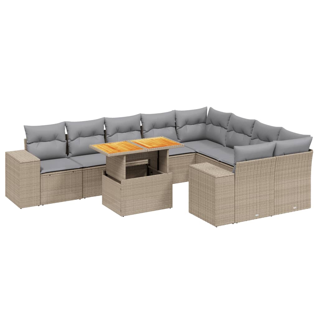 Set canapele de grădină cu perne, 10 piese, bej, poliratan GartenMobel Dekor