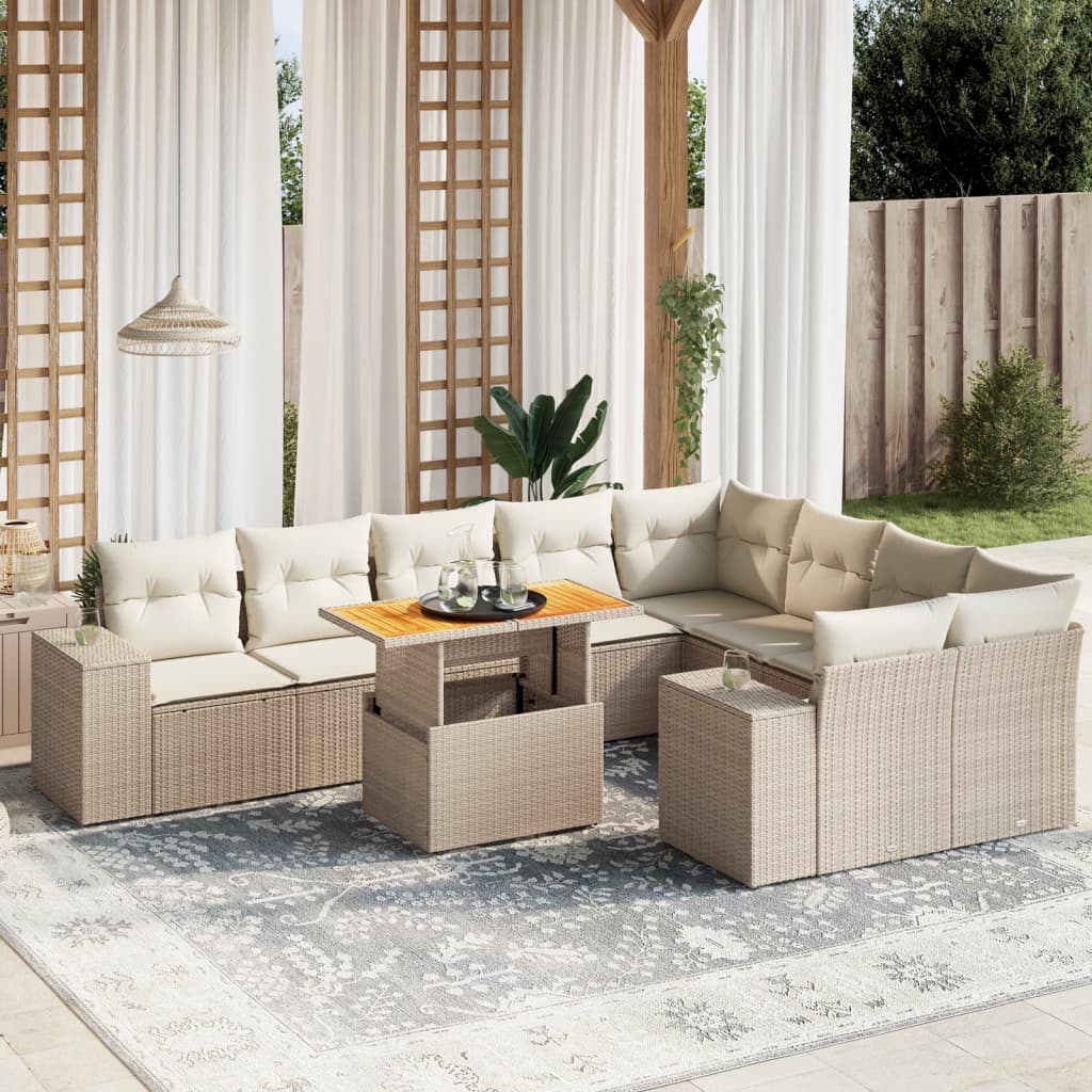 Set canapele de grădină cu perne, 10 piese, bej, poliratan GartenMobel Dekor