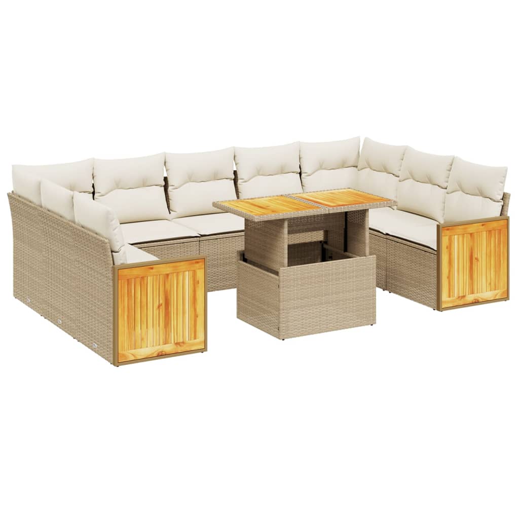 Set canapele de grădină cu perne, 10 piese, bej, poliratan GartenMobel Dekor