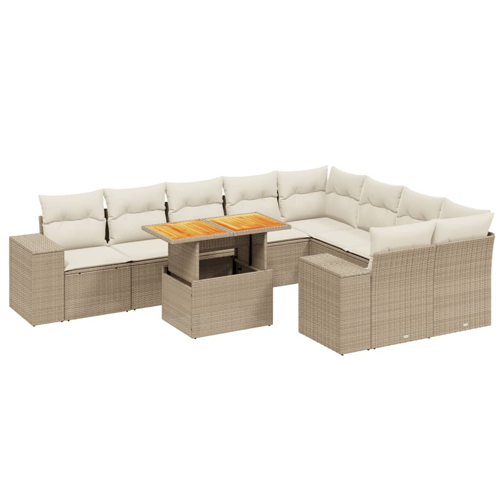 Set canapele de grădină cu perne, 10 piese, bej, poliratan GartenMobel Dekor