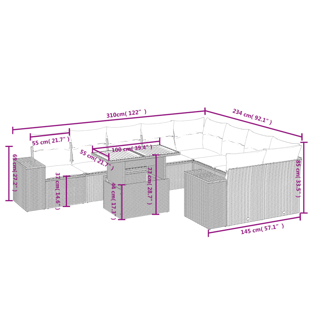Set canapele de grădină cu perne, 10 piese, bej, poliratan GartenMobel Dekor