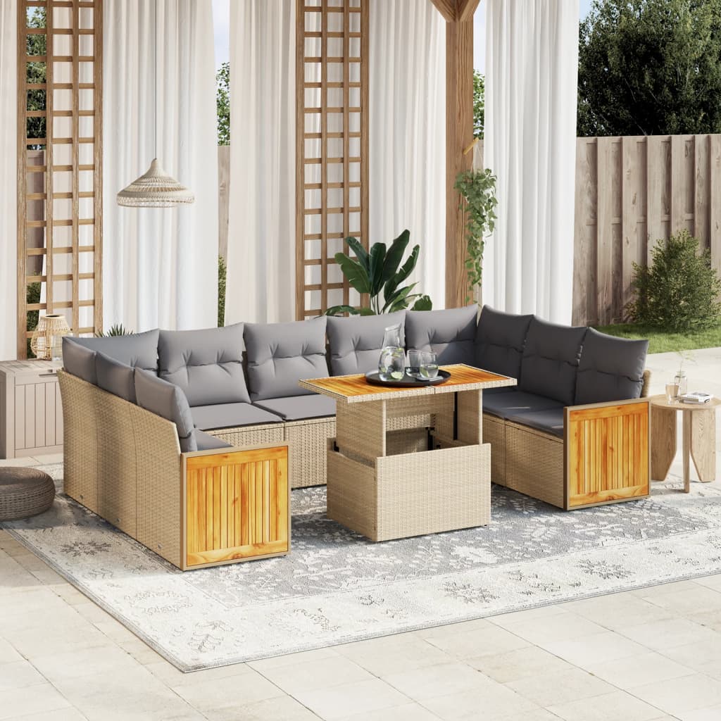 Set canapele de grădină cu perne, 10 piese, bej, poliratan GartenMobel Dekor
