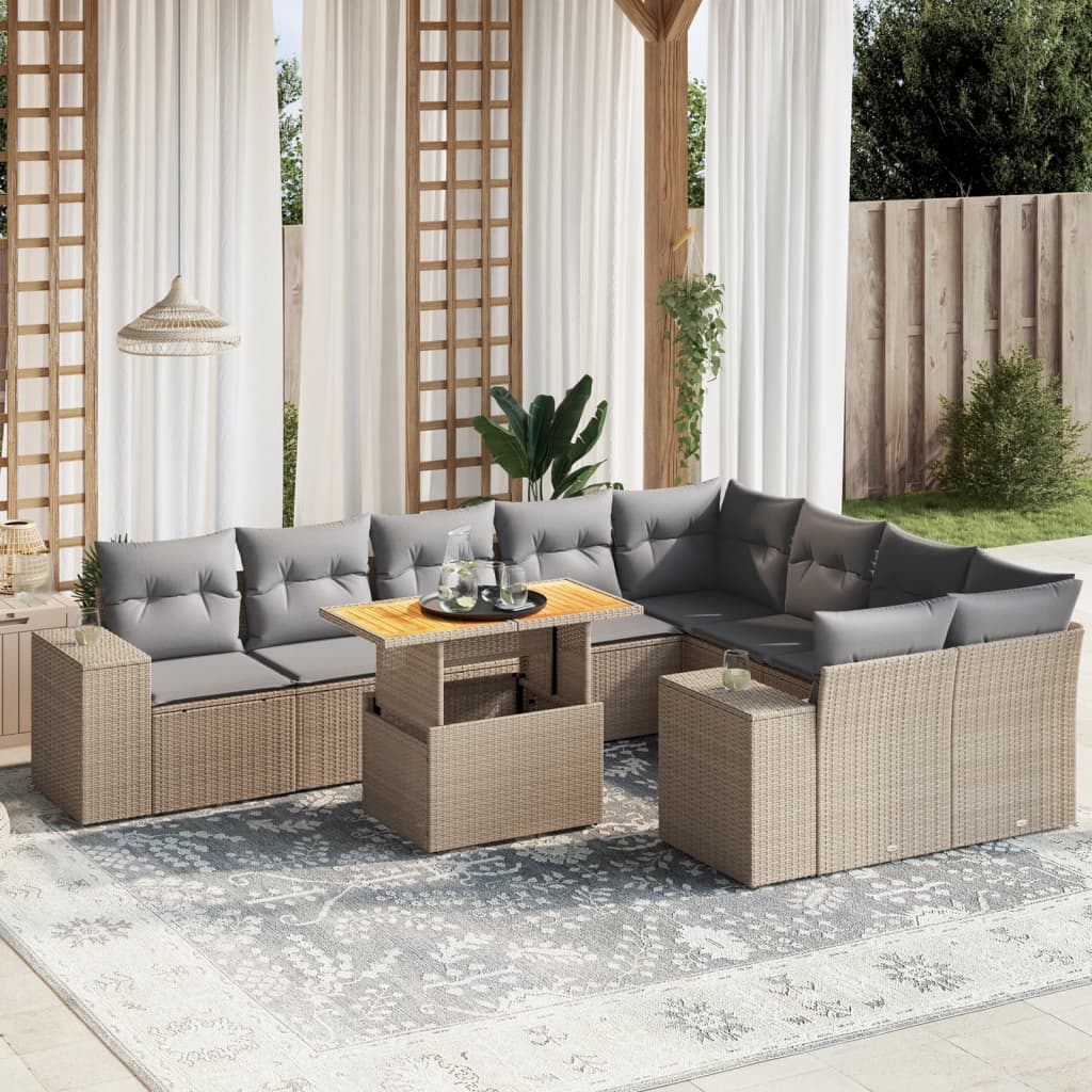 Set canapele de grădină cu perne, 10 piese, bej, poliratan GartenMobel Dekor