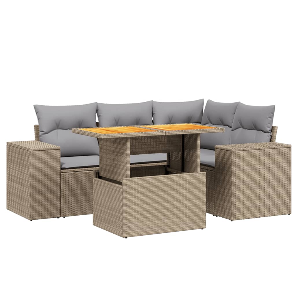 Set canapele de grădină cu perne, 5 piese, bej, poliratan GartenMobel Dekor
