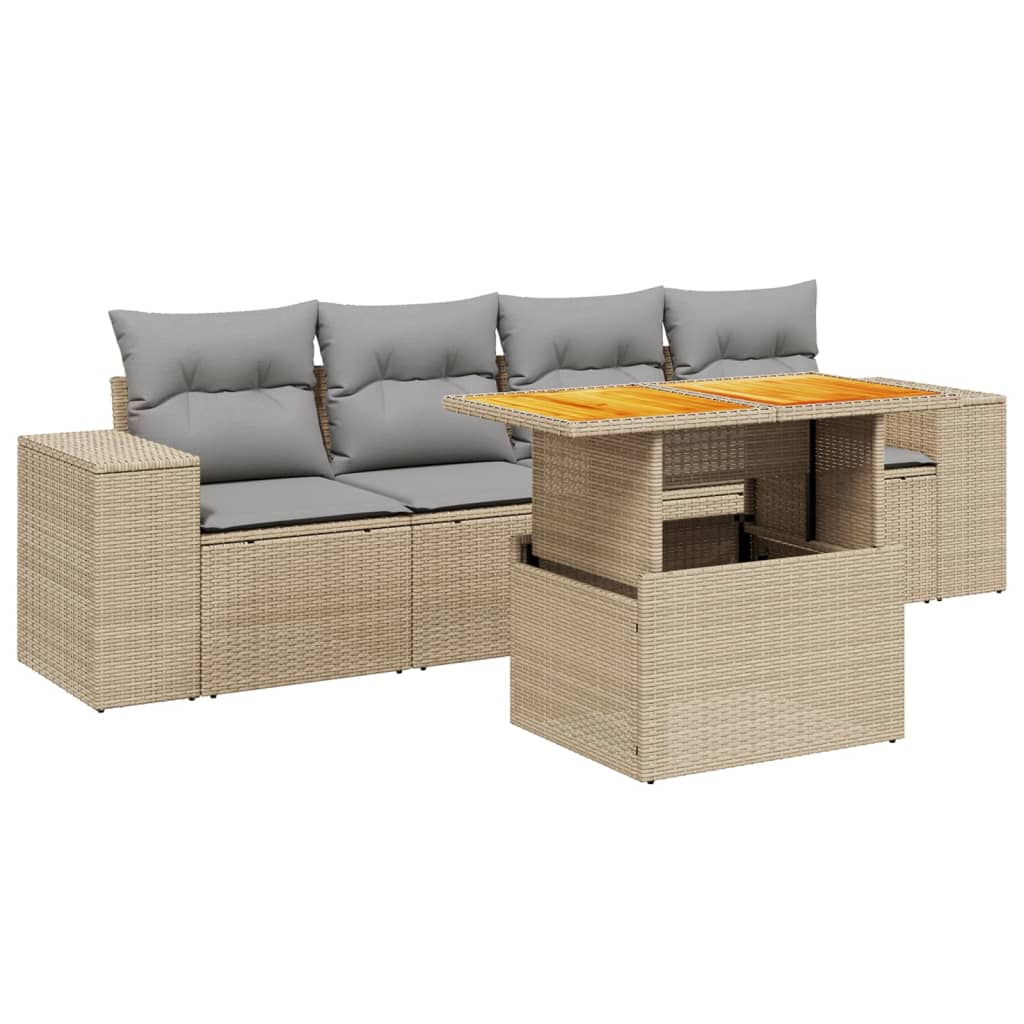 Set canapele de grădină cu perne, 5 piese, bej, poliratan GartenMobel Dekor