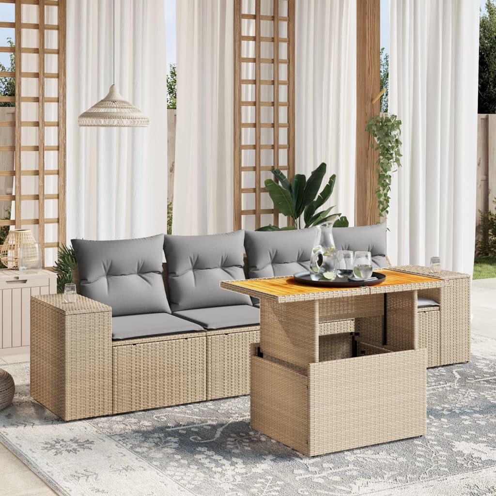 Set canapele de grădină cu perne, 5 piese, bej, poliratan GartenMobel Dekor