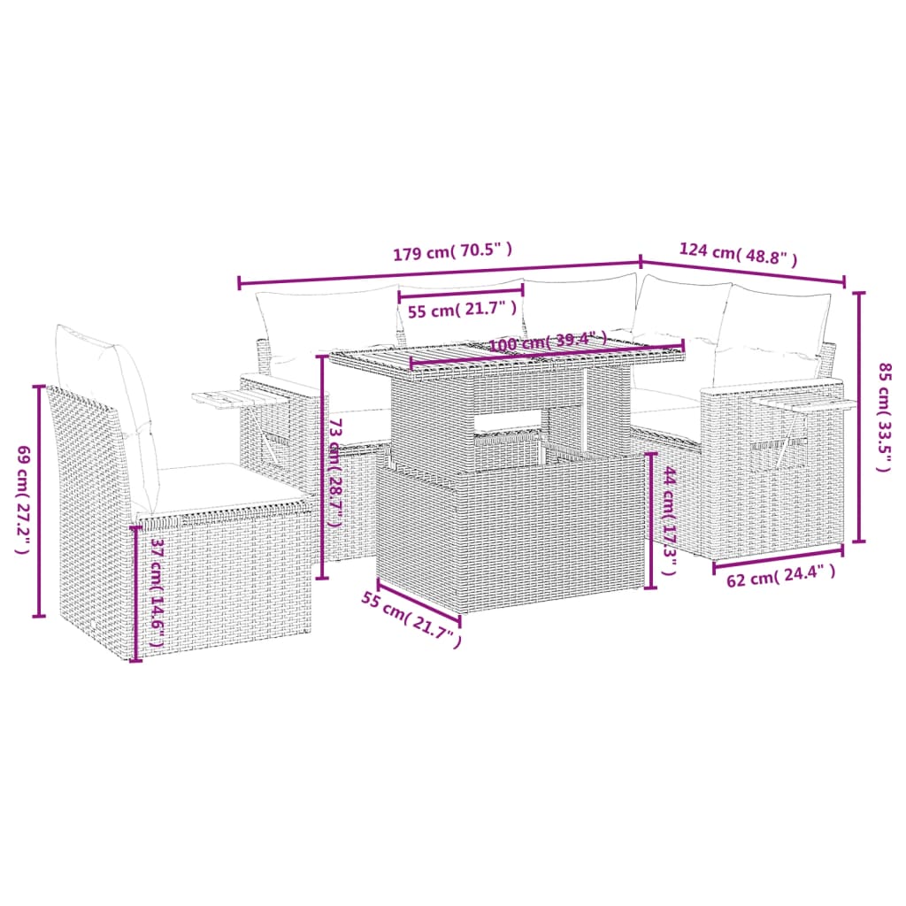 Set canapele de grădină cu perne, 6 piese, bej, poliratan GartenMobel Dekor