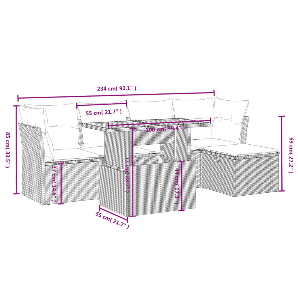 Set canapele de grădină cu perne, 6 piese, bej, poliratan GartenMobel Dekor