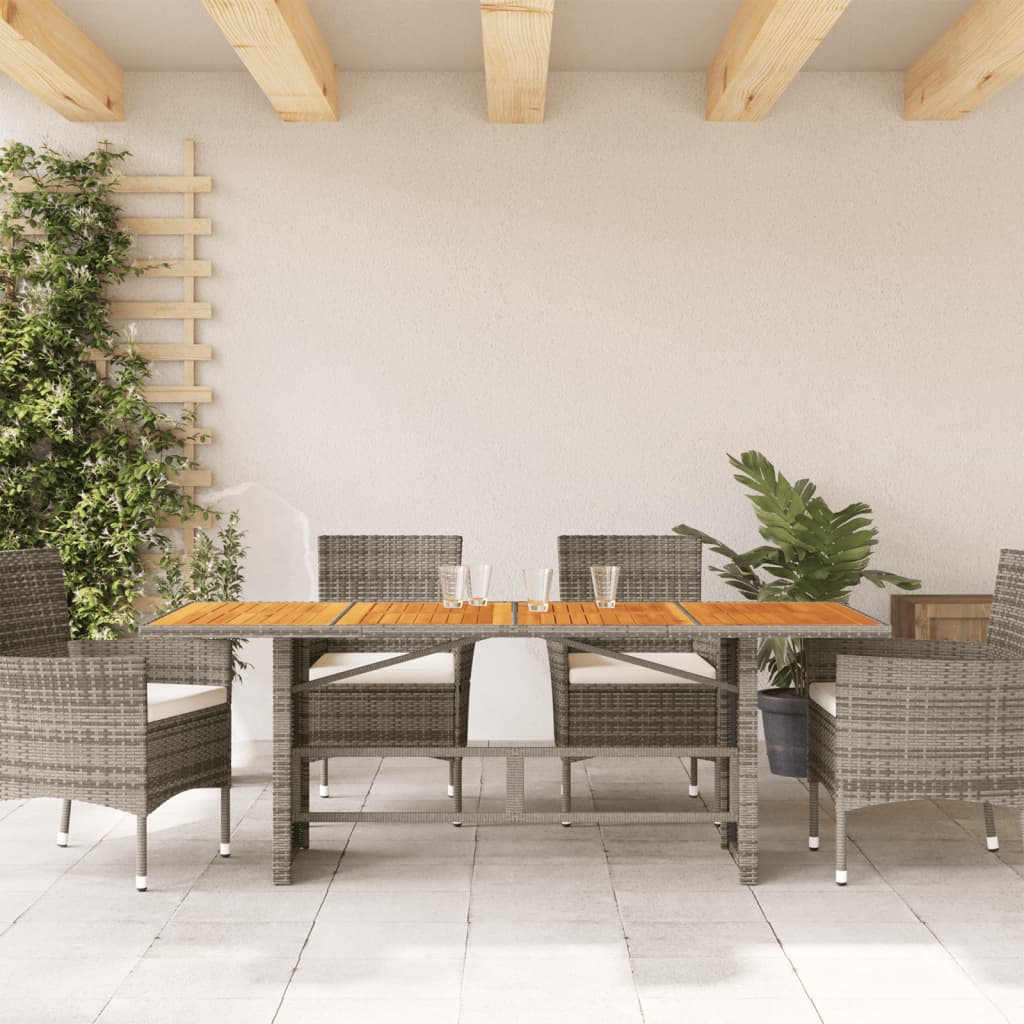 Masă grădină, blat din lemn acacia gri 190x80x75 cm poliratan GartenMobel Dekor