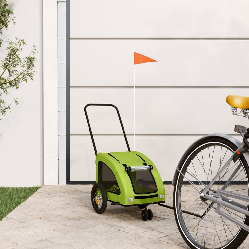 Remorcă de bicicletă animale companie, verde textil oxford/fier GartenMobel Dekor