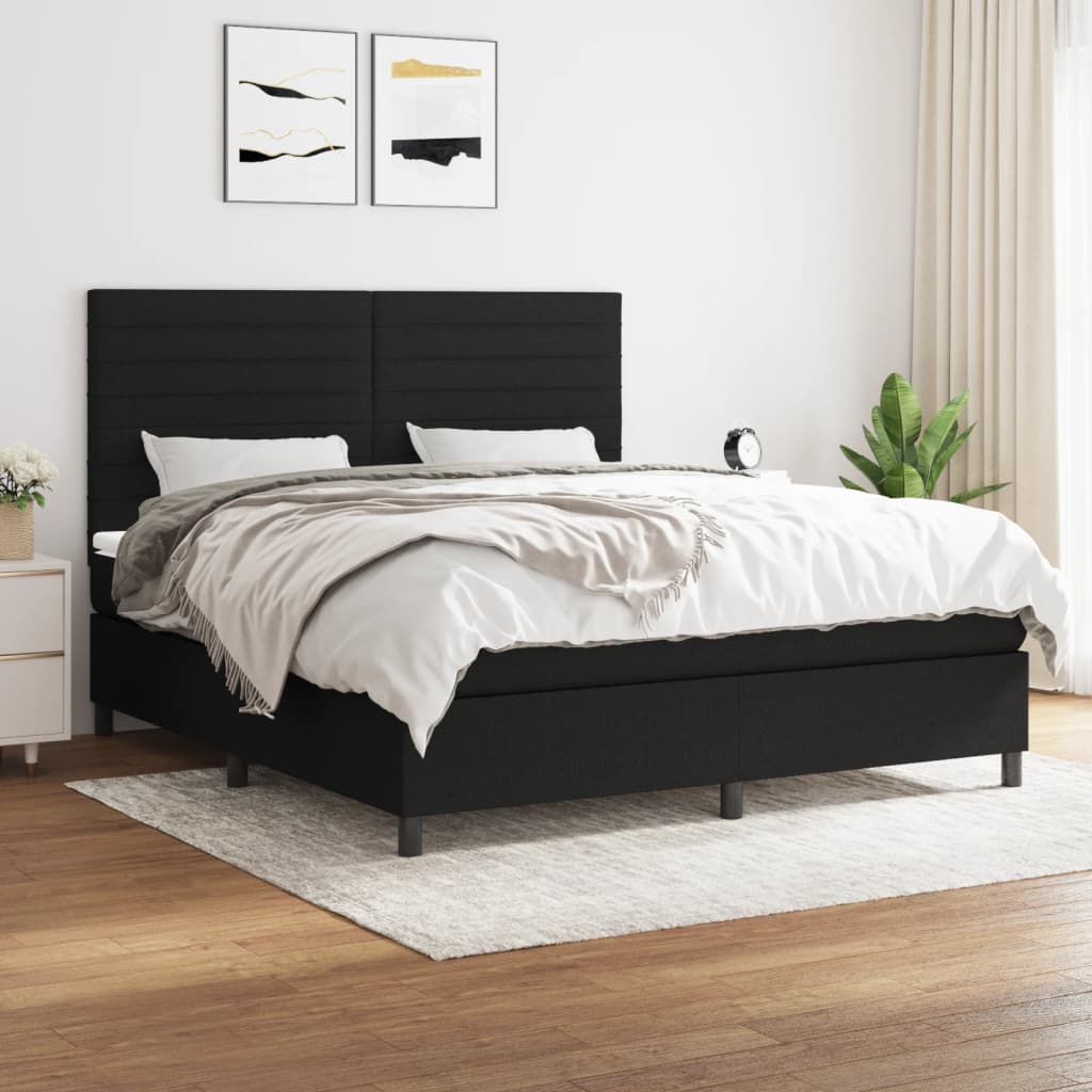 Pat box spring cu saltea, negru, 160x200 cm, textil GartenMobel Dekor
