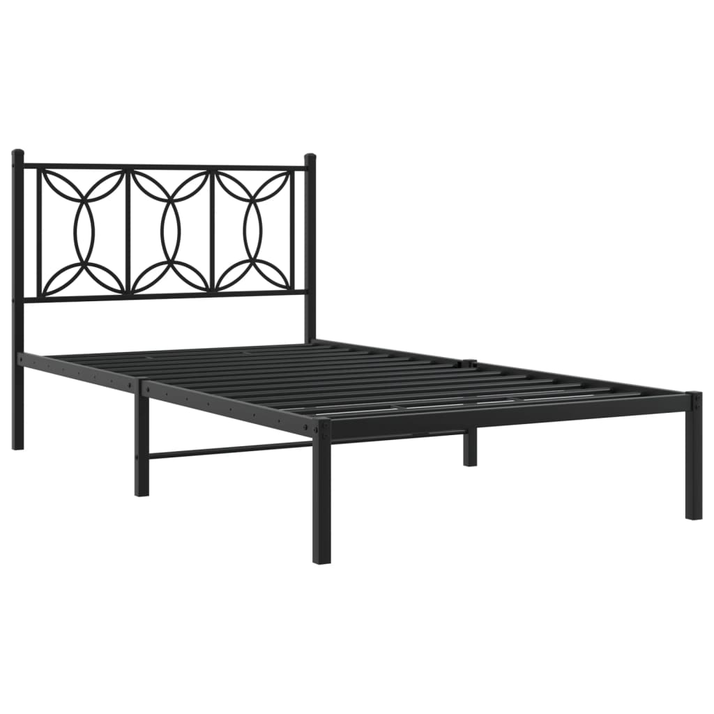 Cadru de pat din metal cu tăblie, negru, 107x203 cm GartenMobel Dekor