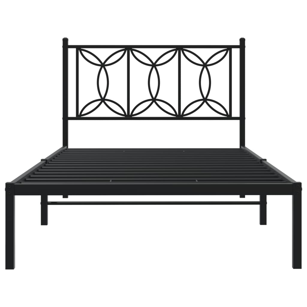 Cadru de pat din metal cu tăblie, negru, 107x203 cm GartenMobel Dekor