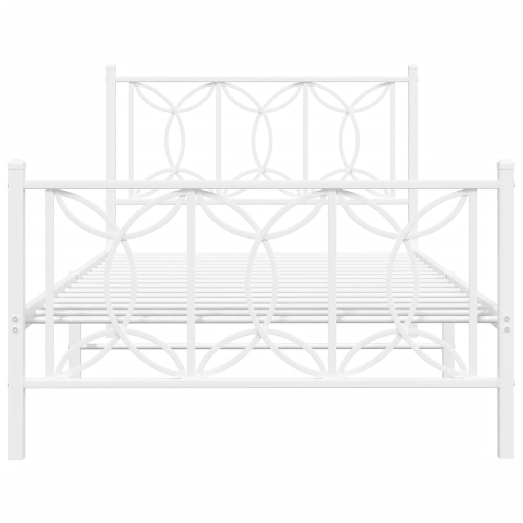 Cadru de pat metalic cu tăblie de cap/picioare, alb, 107x203 cm GartenMobel Dekor
