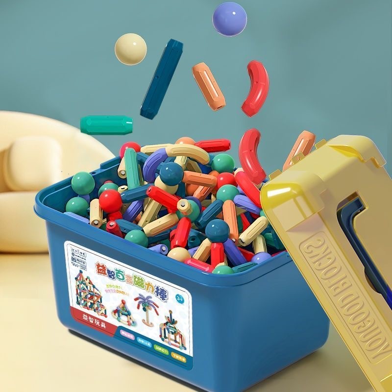 Set magnetic de constructie pentru copii, 136 piese multicolor, cutie depozitare, 2.9-8.6 cm MultiMark GlobalProd