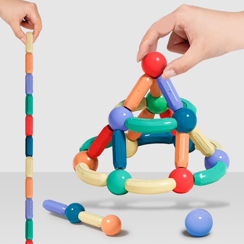 Set magnetic de constructie pentru copii, 136 piese multicolor, cutie depozitare, 2.9-8.6 cm MultiMark GlobalProd