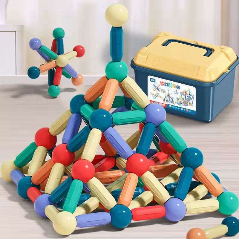 Set magnetic de constructie pentru copii, 136 piese multicolor, cutie depozitare, 2.9-8.6 cm MultiMark GlobalProd