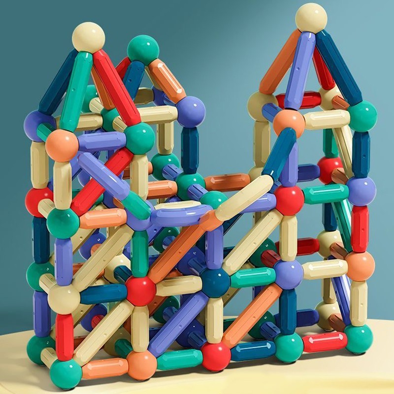 Set magnetic de constructie pentru copii, 136 piese multicolor, cutie depozitare, 2.9-8.6 cm MultiMark GlobalProd