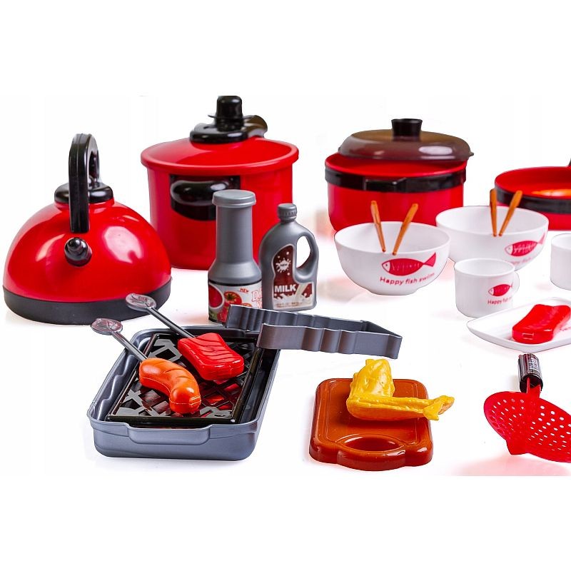 Accesorii bucatarie pentru copii, set 36 piese, plita inductie, grill, ceainic, oale, ustensile, alimente MultiMark GlobalProd