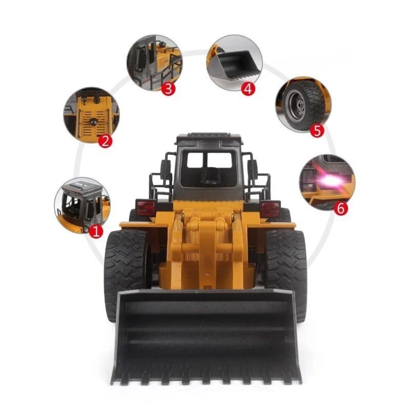 Buldozer cu telecomanda, lumina led, tractiune 4x4, rotire 360 grade, reincarcabil usb MultiMark GlobalProd