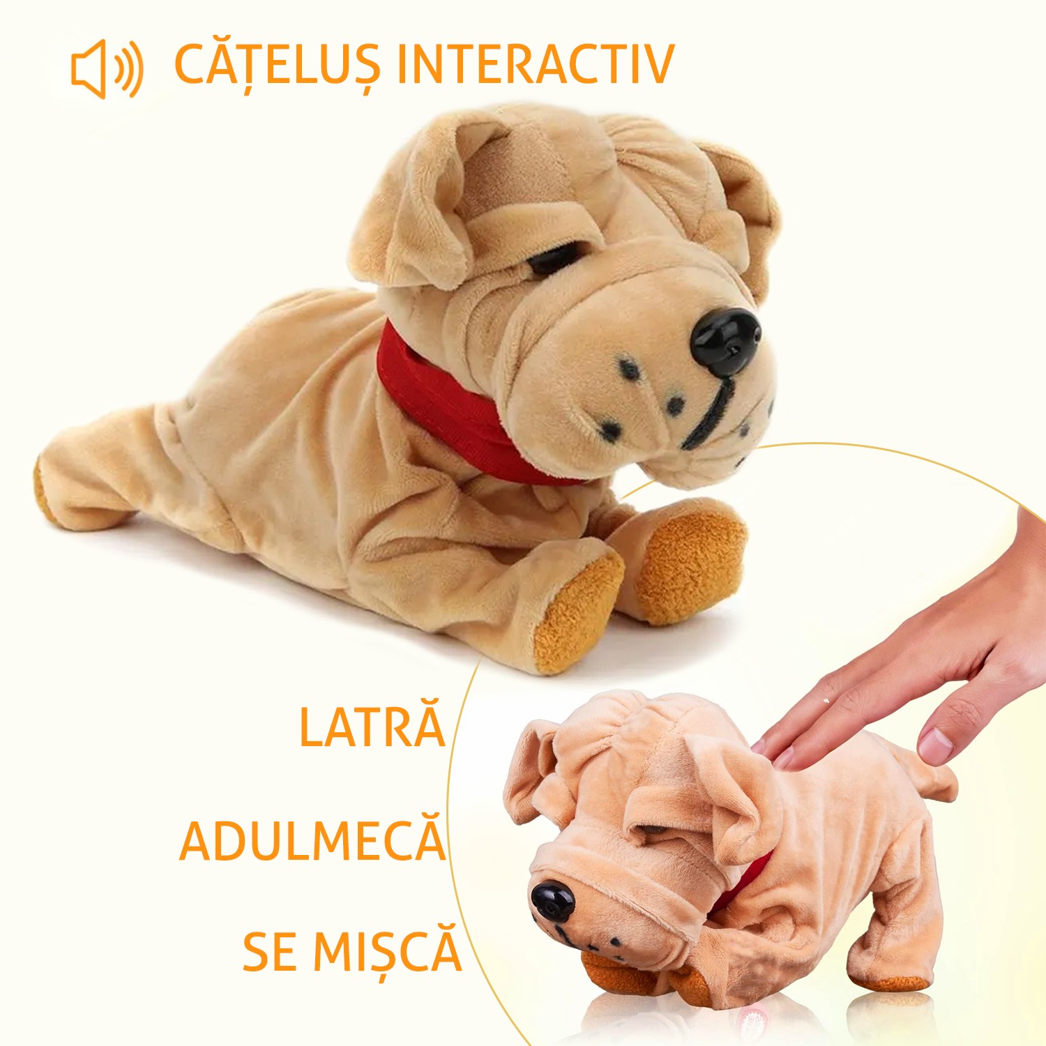Catel interactiv, buldog francez, latra, se misca, adulmeca, accesoriu zgarda, plus MultiMark GlobalProd