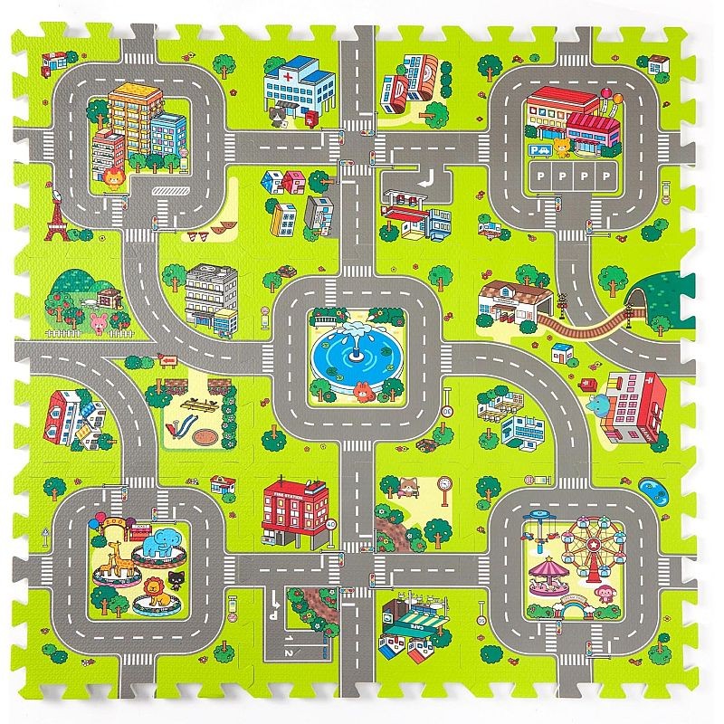 Covoras pista masinute, 9 piese tip puzzle, spuma eva, grosime 1 cm, 90x90 cm MultiMark GlobalProd