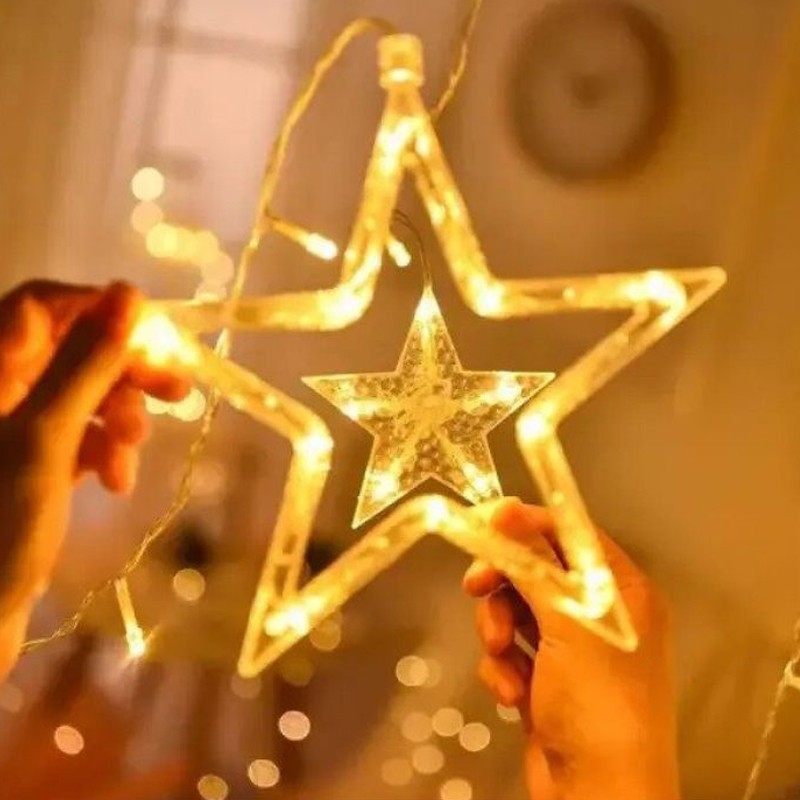 Decoratiune led forma stea, pentru fereastra, lumina alb calda, alimentare baterii, 19 x 1 x 19 cm MultiMark GlobalProd