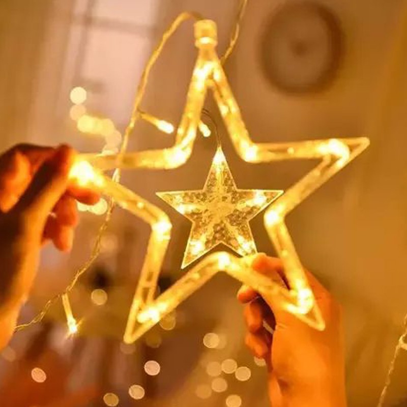 Decoratiune led forma stea, pentru fereastra, lumina alb calda, alimentare baterii, 19 x 1 x 19 cm MultiMark GlobalProd