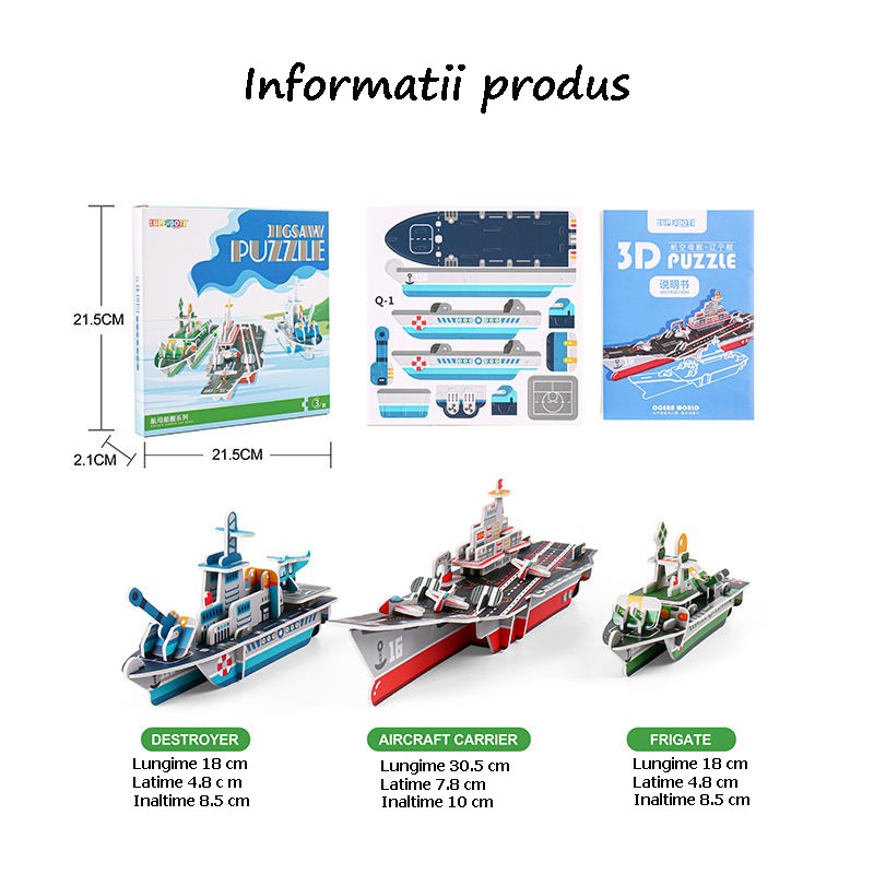 Puzzle 3d cu 3 nave portavion, carton multicolor MultiMark GlobalProd