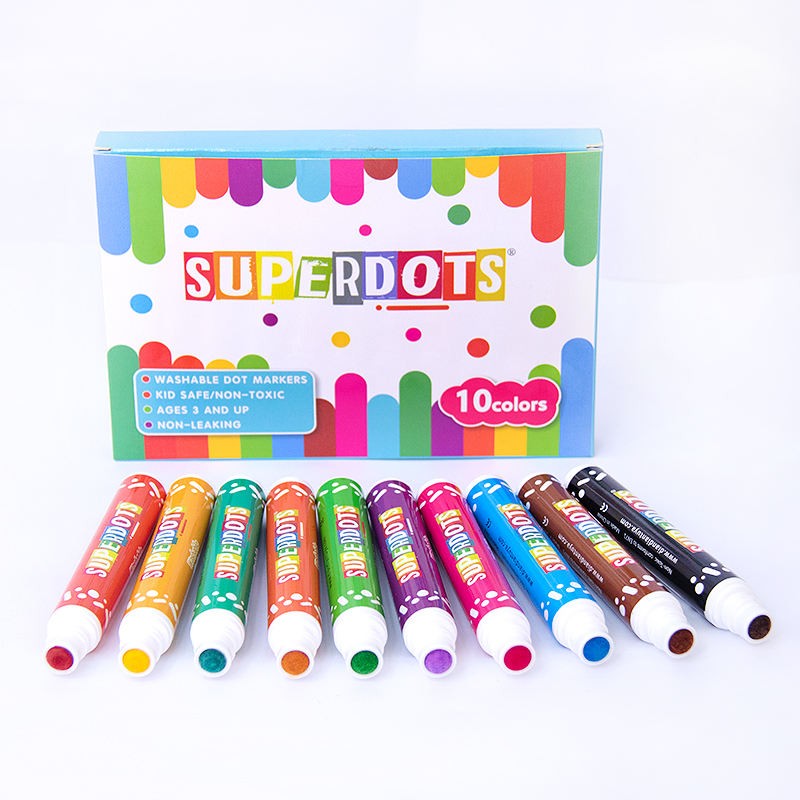 Set 10 carioci dot markers, lavabile, varf bulina burete 1 cm MultiMark GlobalProd