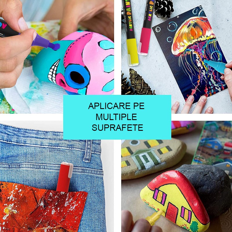 Set 12 markere acrilice permanente ptr orice suprafata, 2-3 mm,12 culori MultiMark GlobalProd