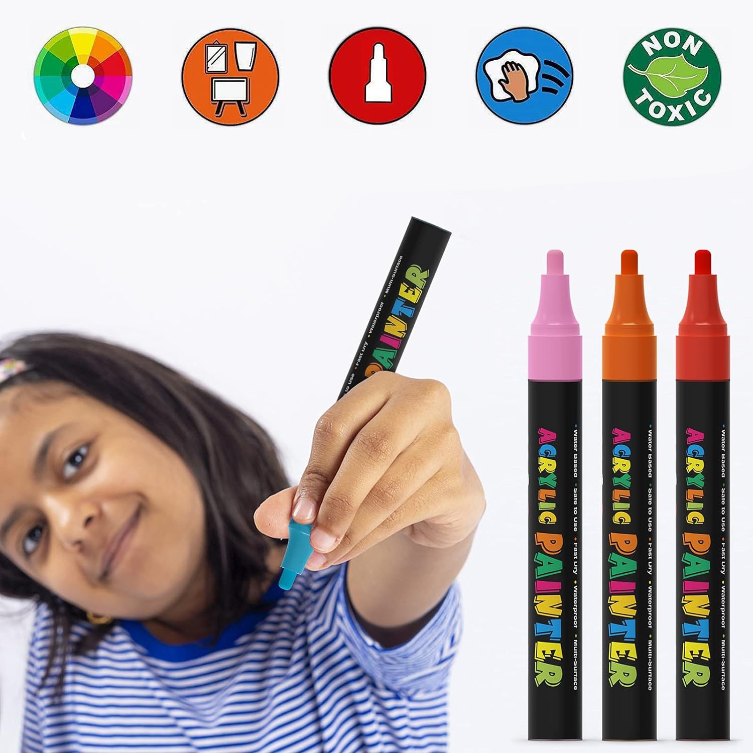 Set 12 markere acrilice permanente ptr orice suprafata, 2-3 mm,12 culori MultiMark GlobalProd