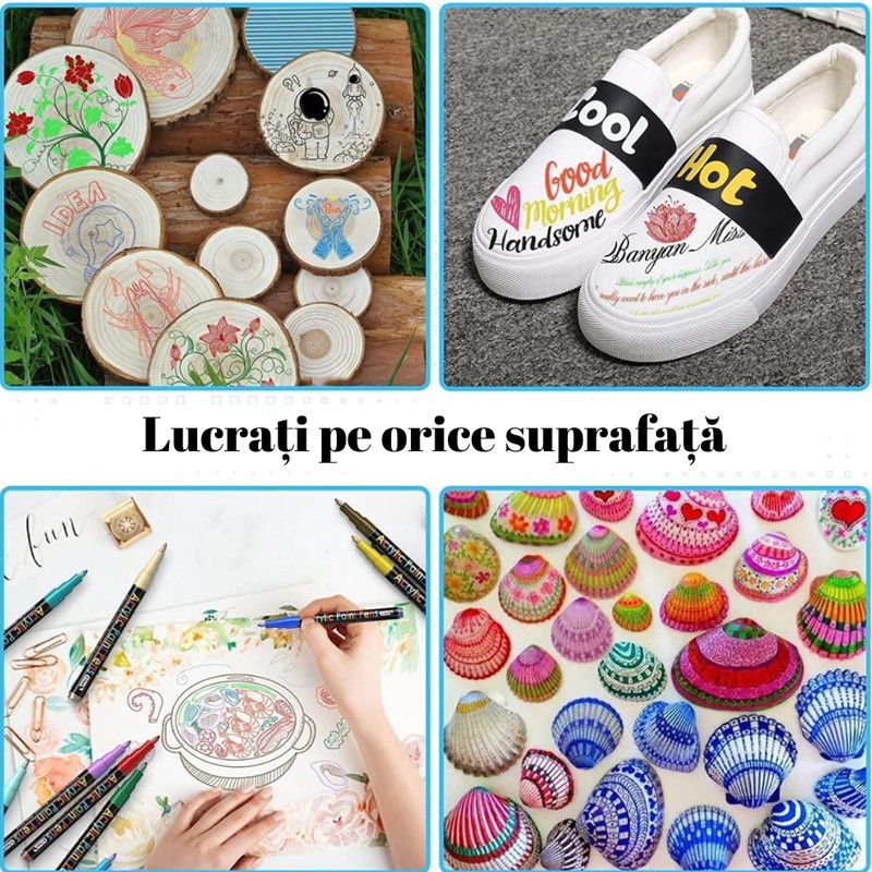 Set 12 markere acrilice permanente ptr orice suprafata, 2-3 mm,12 culori MultiMark GlobalProd