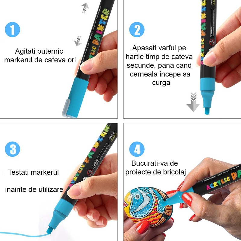 Set 12 markere acrilice permanente ptr orice suprafata, 2-3 mm,12 culori MultiMark GlobalProd