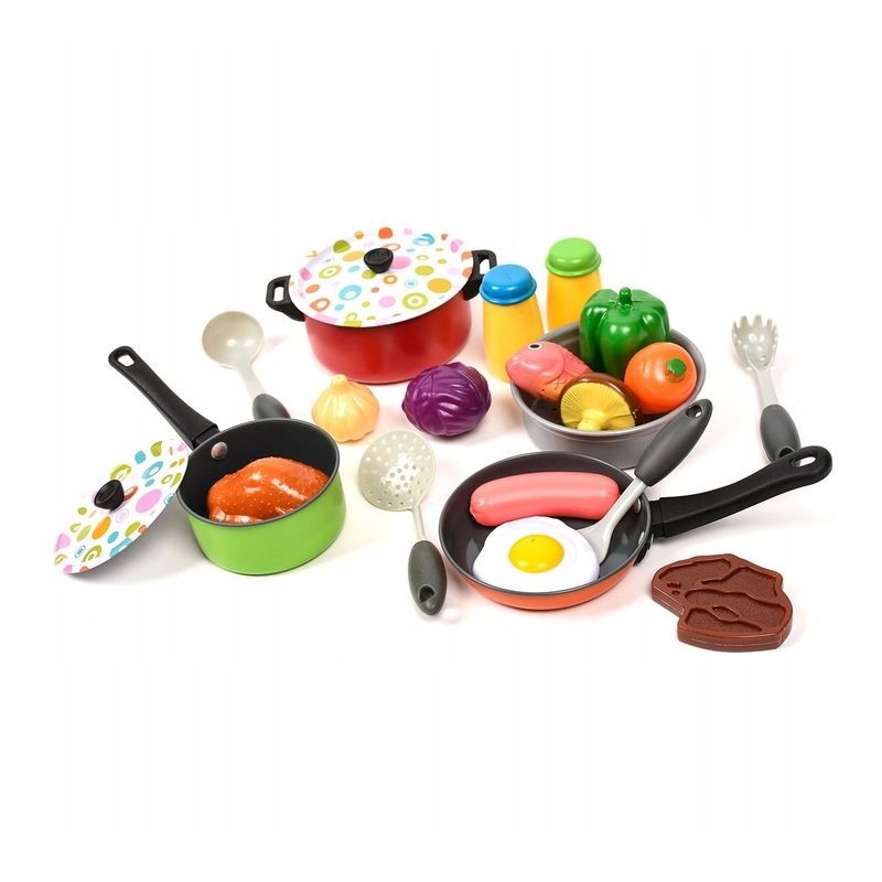 Set 22 accesorii bucatarie copii, alimente, condimente, oale, ustensile, multicolor MultiMark GlobalProd