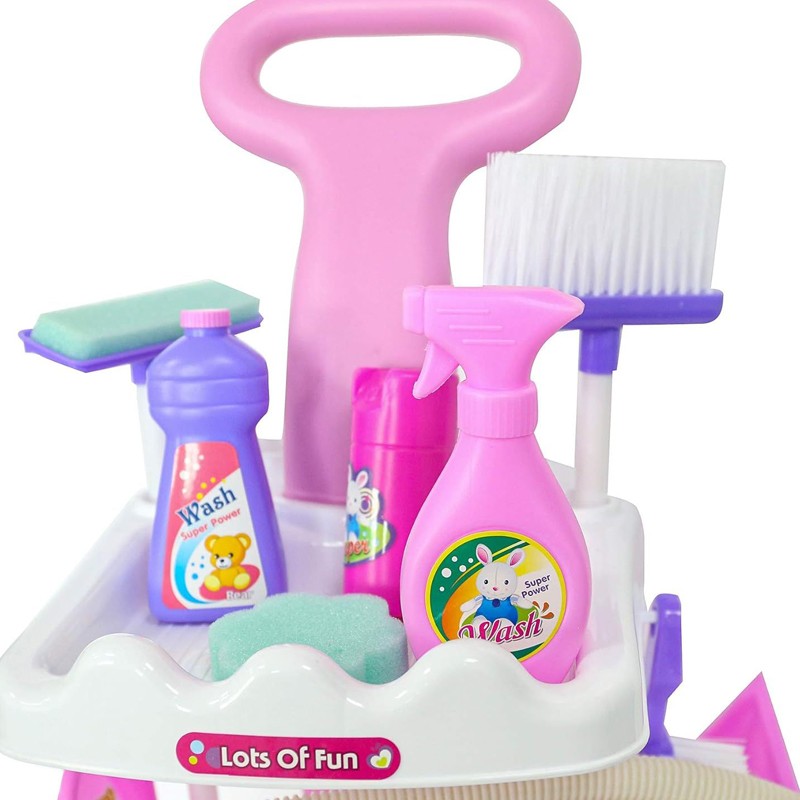 Set aspirator cu 11 accesorii curatenie pentru copii, sunete realiste, carucior roz MultiMark GlobalProd