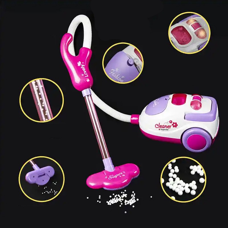 Set aspirator cu 11 accesorii curatenie pentru copii, sunete realiste, carucior roz MultiMark GlobalProd