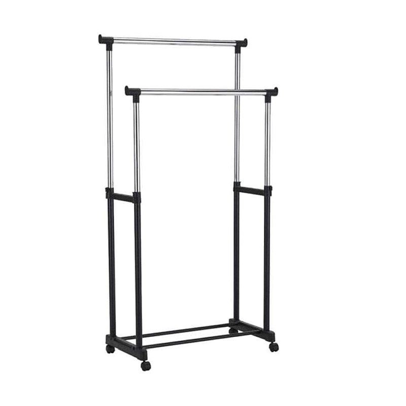 Suport dublu pentru umerase, inaltime ajustabila, 4 roti, raft inferior pantofi MultiMark GlobalProd