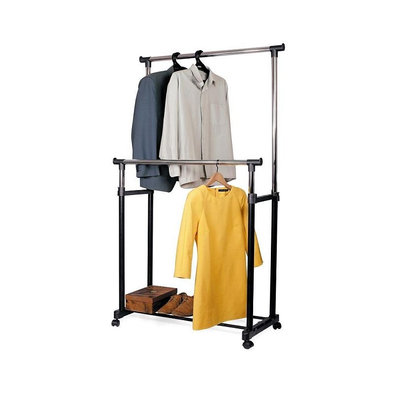 Suport dublu pentru umerase, inaltime ajustabila, 4 roti, raft inferior pantofi MultiMark GlobalProd