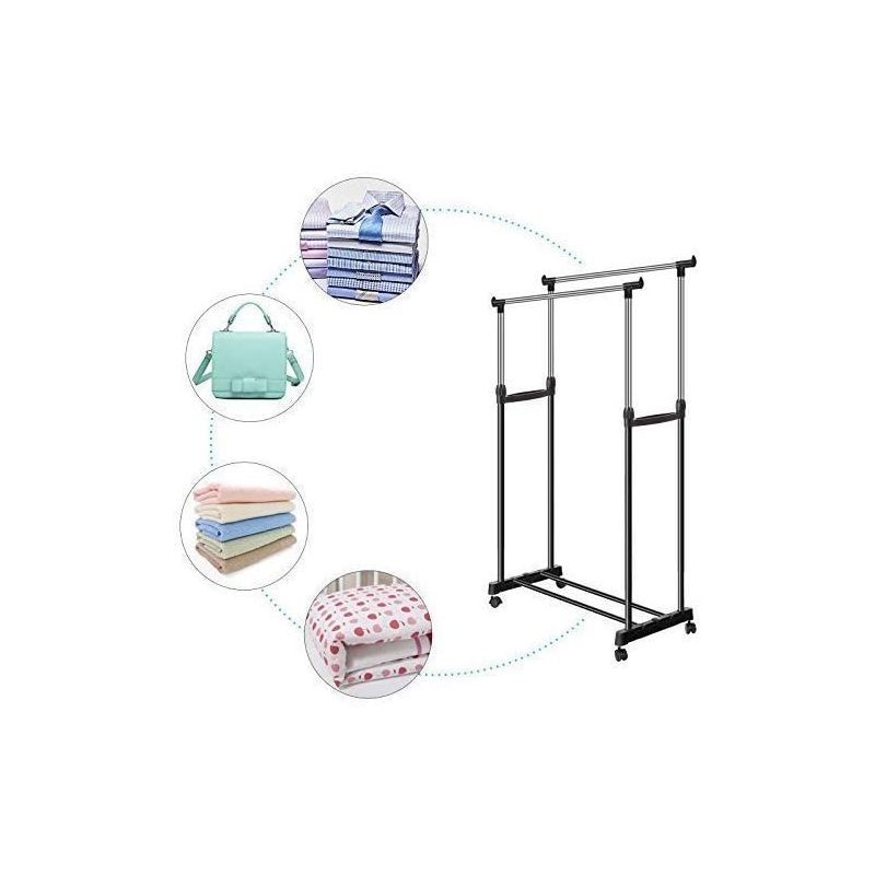 Suport dublu pentru umerase, inaltime ajustabila, 4 roti, raft inferior pantofi MultiMark GlobalProd