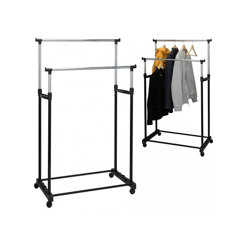 Suport dublu pentru umerase, inaltime ajustabila, 4 roti, raft inferior pantofi MultiMark GlobalProd