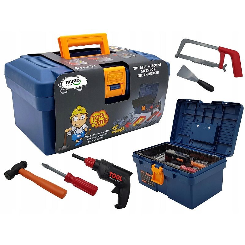 Trusa unelte constructii, 32 piese, burghiu, surubelnite, ciocan, fierastrau de mana, cutie depozitare MultiMark GlobalProd