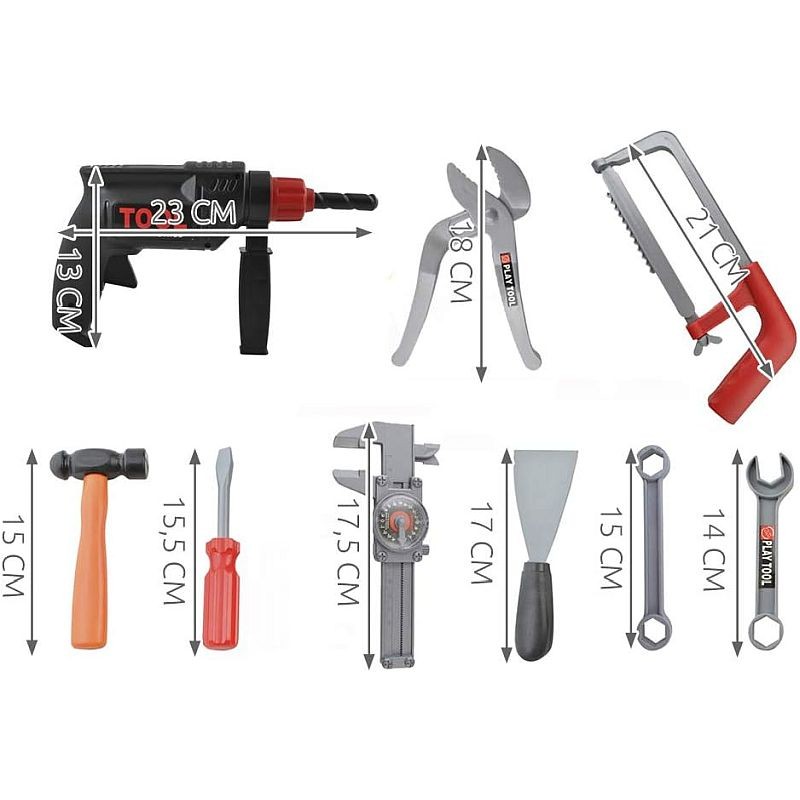 Trusa unelte constructii, 32 piese, burghiu, surubelnite, ciocan, fierastrau de mana, cutie depozitare MultiMark GlobalProd